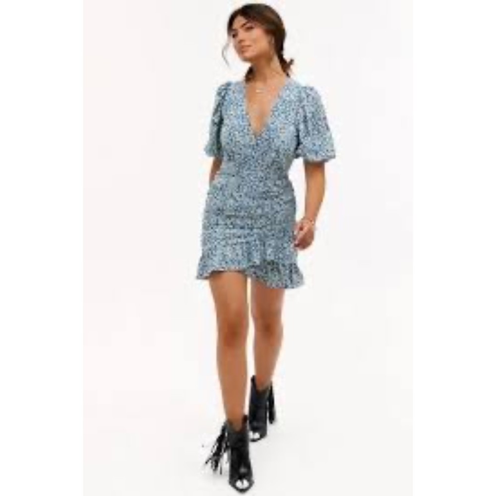 LOAVIES floral print blue dress_L